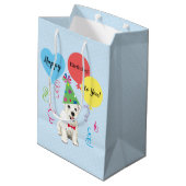 Birthday Party Balloons Westie Medium Gift Bag Medium Cadeauzakje (Achterkant Gekanteld)