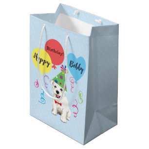 Birthday Party Balloons Westie Medium Gift Bag Medium Cadeauzakje