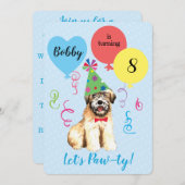 Birthday Party Balloons Wheaten Terrier Invitation Kaart (Voorkant / Achterkant)