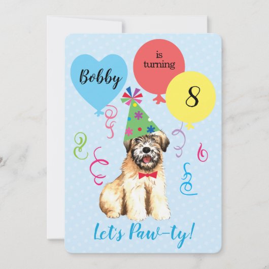 Birthday Party Balloons Wheaten Terrier Invitation Kaart (Voorkant)
