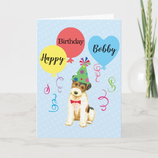 Birthday Party Balloons Wire Fox Terrier Kaart (Voorkant)