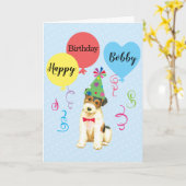 Birthday Party Balloons Wire Fox Terrier Kaart (Gele Bloem)