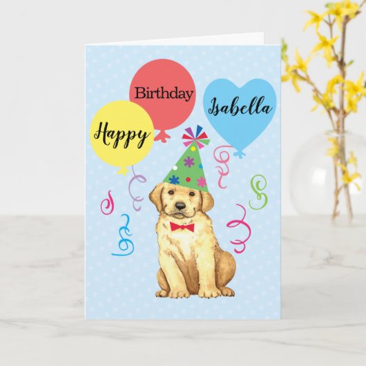 Birthday Party Balloons Yellow Lab Kaart (Gele Bloem)