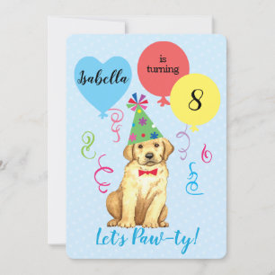 Birthday Party Balloons Yellow Lab Kaart