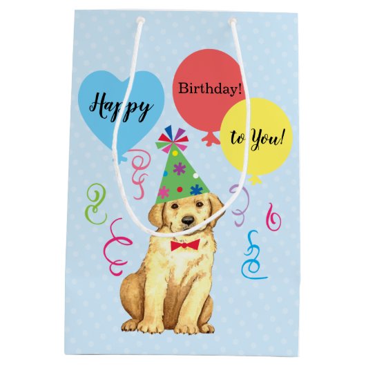 Birthday Party Balloons Yellow Lab Medium Cadeauzakje (Achterkant)