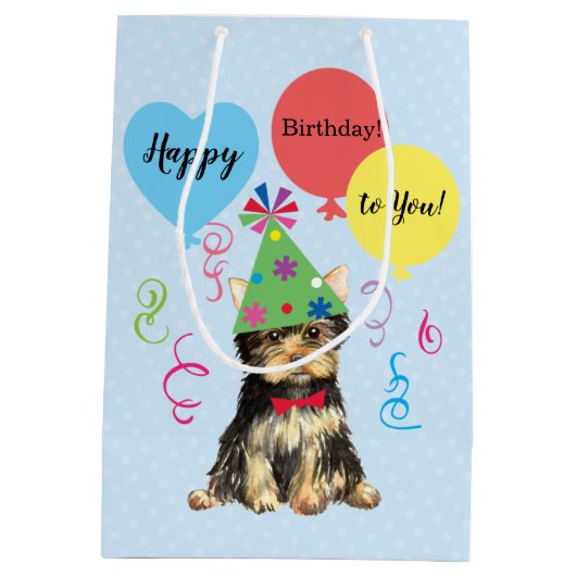 Birthday Party Balloons Yorkie Medium Cadeauzakje (Achterkant)