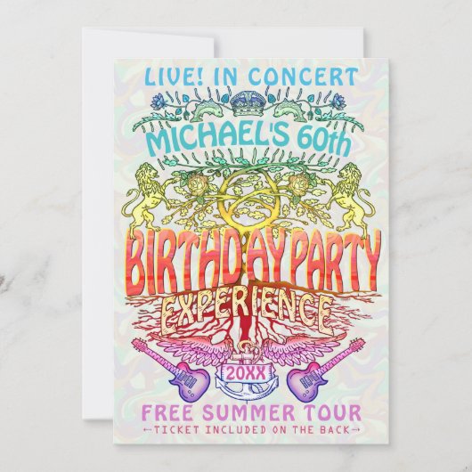 Birthday Party Band Concert Ticket Neon Retro 70's Kaart (Voorkant)