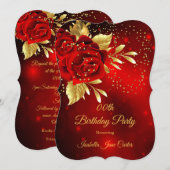 Birthday Party Beauful Red Rose Floral Gold Kaart (Voorkant / Achterkant)