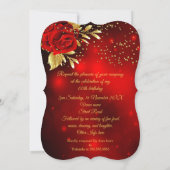 Birthday Party Beauful Red Rose Floral Gold Kaart (Achterkant)