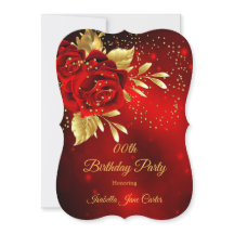 Birthday Party Beauful Red Rose Floral Gold