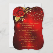 Birthday Party Beauful Red Rose Floral Gold Kaart (Achterkant)