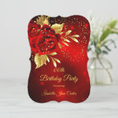 Birthday Party Beauful Red Rose Floral Gold Kaart (Staand voorkant)