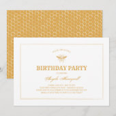 Birthday Party Bee and Honeycomb Kaart (Voorkant / Achterkant)