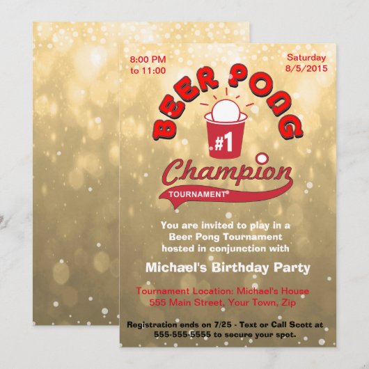 Birthday Party Beer Pong Kaart (Voorkant / Achterkant)