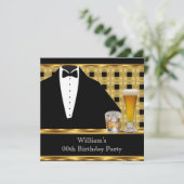 Birthday Party Beer Scotch Tuxedo Gold Black 2 Kaart (Staand voorkant)