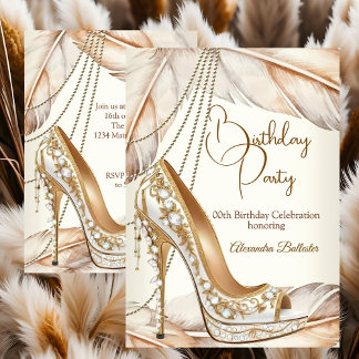 Birthday Party Beige Cream Gold Heel Stiletto Shoe Kaart