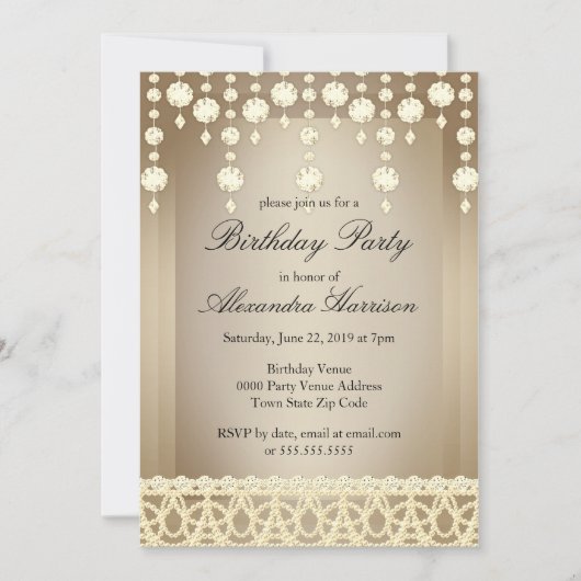 Birthday Party Beige Crystal Sepia Diamond Kaart (Voorkant)