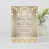 Birthday Party Beige Crystal Sepia Diamond Kaart (Staand voorkant)