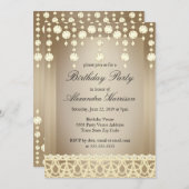 Birthday Party Beige Crystal Sepia Diamond Kaart (Voorkant / Achterkant)