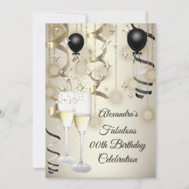 Birthday party beige Gold Black Balloon champagne Kaart