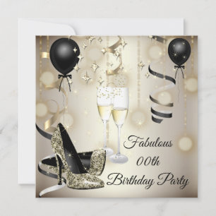 Birthday party beige Gold high Heels champagne Kaart