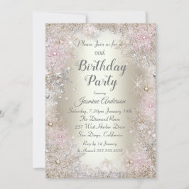 Birthday Party Beige gold roze Winter Wonderland Kaart