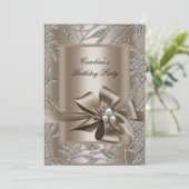 Birthday Party Beige Silver Pearl Damask 2 Kaart (Staand voorkant)