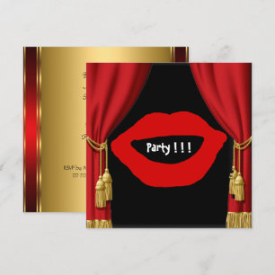 Birthday Party Big Lips Curtains Invitation Kaart