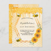 Birthday party bijen sunflower glitter uitnodiging (Voorkant / Achterkant)