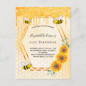 Birthday party bijen sunflower glitter uitnodiging (Voorkant)