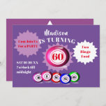 Birthday Party Bingo Theme Fun Kaart<br><div class="desc">Gewoon het ding voor iedereen die een bingo fanaticus is,  deze leuke uitnodiging voor verjaardagsfeestjes met kleurrijke bingollen die het woord "BINGO" opschrijven. Hier getoond als een mijlpaal op jaarjarige leeftijd van 60,  maar voel vrij om naar elke leeftijd te veranderen. Geweldig is dat je een bingo bash hebt.</div>