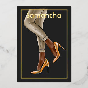 Birthday Party (Black and Gold Woman) Folie Uitnodiging