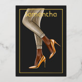 Birthday Party (Black and Gold Woman) Folie Uitnodiging (Voorkant)