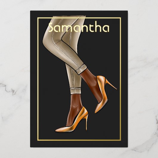 Birthday Party (Black and Gold Woman) Folie Uitnodiging (Voorkant)