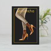 Birthday Party (Black and Gold Woman) Folie Uitnodiging (Staand Voorkant)