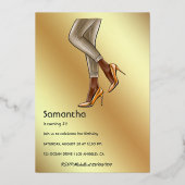 Birthday Party (Black and Gold Woman) Folie Uitnodiging (Achterkant)