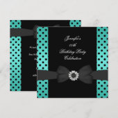 Birthday Party Black Blauwgroen Polka Dots Bow Kaart (Voorkant / Achterkant)