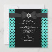 Birthday Party Black Blauwgroen Polka Dots Bow Kaart (Achterkant)