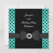 Birthday Party Black Blauwgroen Polka Dots Bow Kaart (Voorkant)