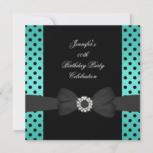 Birthday Party Black Blauwgroen Polka Dots Bow Kaart (Voorkant)