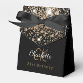 Birthday Party black glitter gold monogram Bedankdoosjes (Voorkant Zijde)