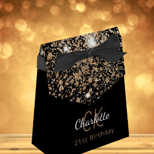 Birthday Party black glitter gold monogram Bedankdoosjes