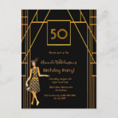 Birthday Party black gold art deco uitnodiging (Voorkant)