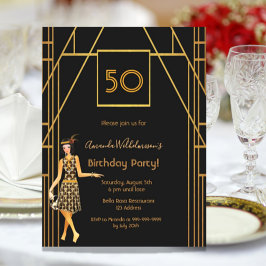 Birthday Party black gold art deco uitnodiging