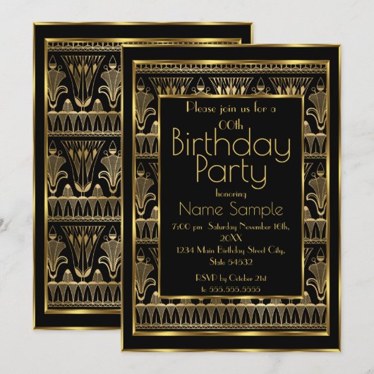 Birthday Party Black Gold Art Vintage 1930 Kaart (Voorkant / Achterkant)