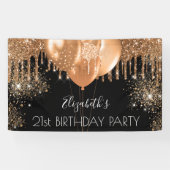 Birthday party black gold glitter name welkom spandoek (Horizontaal)