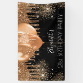 Birthday party black gold glitter name welkom spandoek (Verticaal)