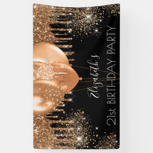 Birthday party black gold glitter name welkom spandoek