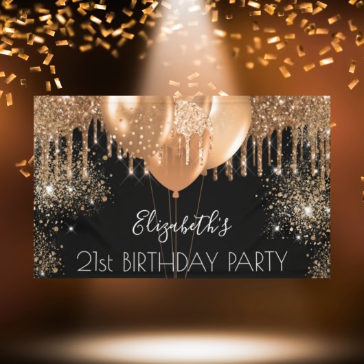 Birthday party black gold glitter name welkom spandoek