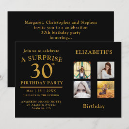 Birthday Party Black Gold Photo Collage Uitnodigin Kaart